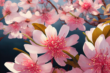beautiful sakura tree flowers, pink