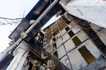 destroyed and burned houses in the city Russia Ukraine war