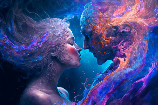 Naklejki Soulmates encountering each other in a quantum   time. Generative AI, this image is not based on any original image, character or person. 