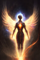 Spiritual awakening of angelic energy. Generative AI, this image is not based on any original image, character or person.
