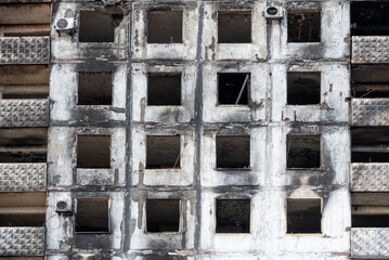 destroyed and burned houses in the city Russia Ukraine war