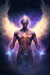 Spiritual awakening of angelic energy. Generative AI, this image is not based on any original image, character or person.