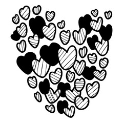 Big decorative heart made of small doodle hearts. Vector illustration. romantic valentine.