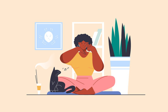Massage face concept with people scene in flat design. Woman doing facial massage using hands technique, doing daily care beauty routine at home. Illustration with character situation for web