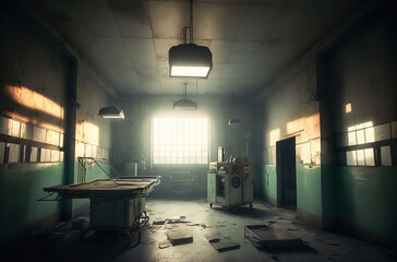 Haunted operating room. Old abandoned hospital room. 