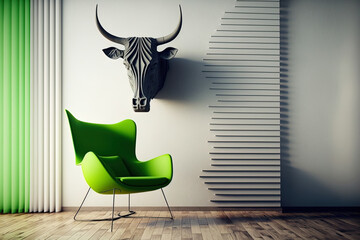 Contemporary living room design inspiration green chair on a bull wall. Generative AI