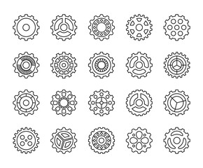 Set of gear with editable stroke line icons. Engine gearwheel vector illustrations.