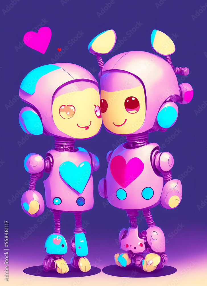 Canvas Prints little robot boy and girl.love between androids