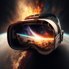 VR glasses in outer space. Generative AI.