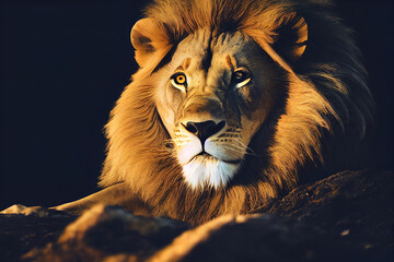Portrait of a Lion, king face close-up