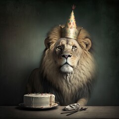 A lion having a birthday party, Generative AI