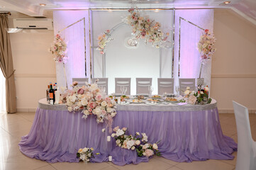 Festive table set with food and drinks.