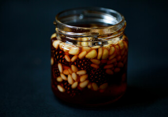 jam pine nuts with spruce cones Healthy and tasty dessert