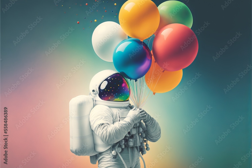 Wall mural astronaut with colorful ballons. generative ai