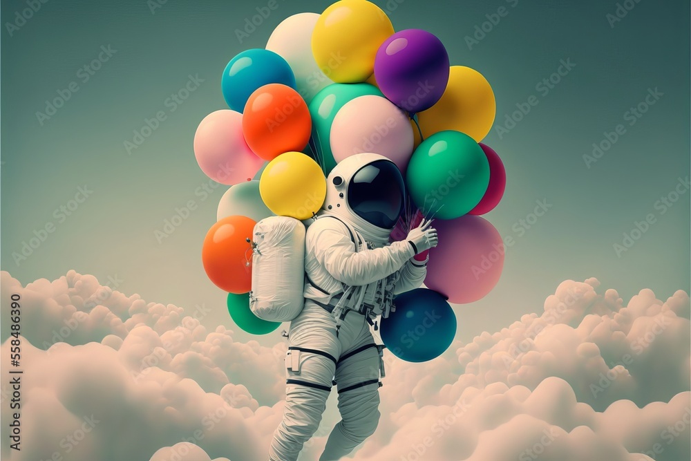 Wall mural astronaut with colorful ballons. generative ai