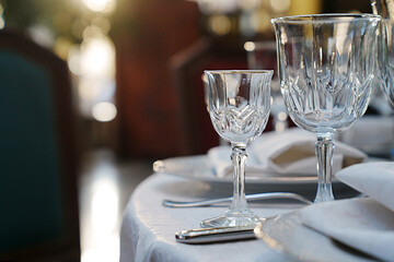 empty wine glasses on the table.table setting for a festive dinner. 