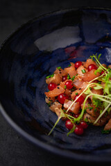 Delicious spanish food, dishes on a dark background in a restaurant, tasty looking dishes