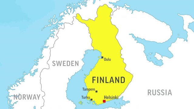 Finland Map. Zoom on World Map. 4k Video Footage. Motion Graphics