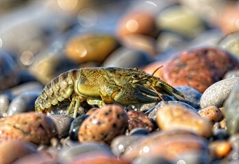 Crayfish on Colourful Rock Shoreline 