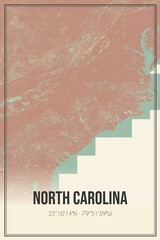Retro map of North Carolina, USA. Vintage street map.