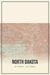Retro map of North Dakota, USA. Vintage street map.
