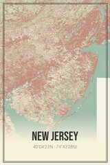 Retro map of New Jersey, USA. Vintage street map.