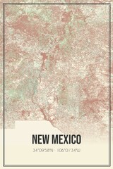 Retro map of New Mexico, USA. Vintage street map.