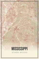 Retro map of Mississippi, USA. Vintage street map.