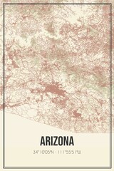 Retro map of Arizona, USA. Vintage street map.