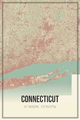 Retro map of Connecticut, USA. Vintage street map.