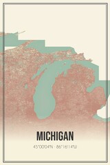 Retro map of Michigan, USA. Vintage street map.