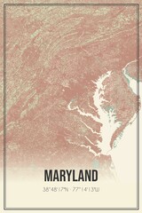 Retro map of Maryland, USA. Vintage street map.