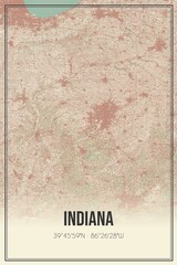 Retro map of Indiana, USA. Vintage street map.