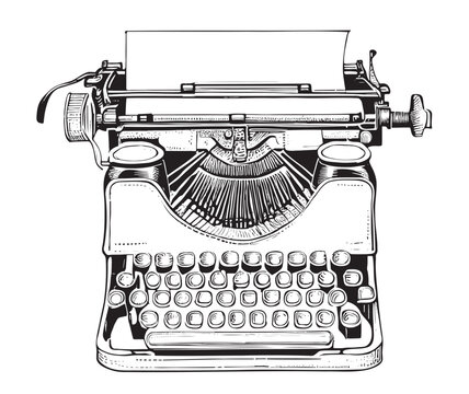 Old vintage typewriter sketch hand drawn in doodle style Vector illustration