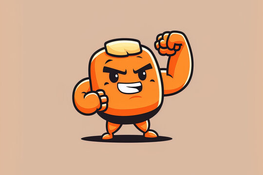 Illustration of an emoji motion with a biceps. emoticon of a muscle. Emotics of power. orange hand. Generative AI