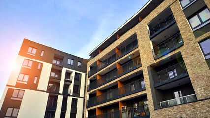 Apartments in residential complex. Housing structure at modern house.  Architecture for property investment. and architecture details. Urban abstract - windows of apartment building.