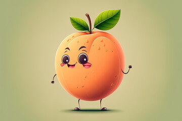 Cute cartoon figure of a peach fruit, joyful cartoon. Generative AI