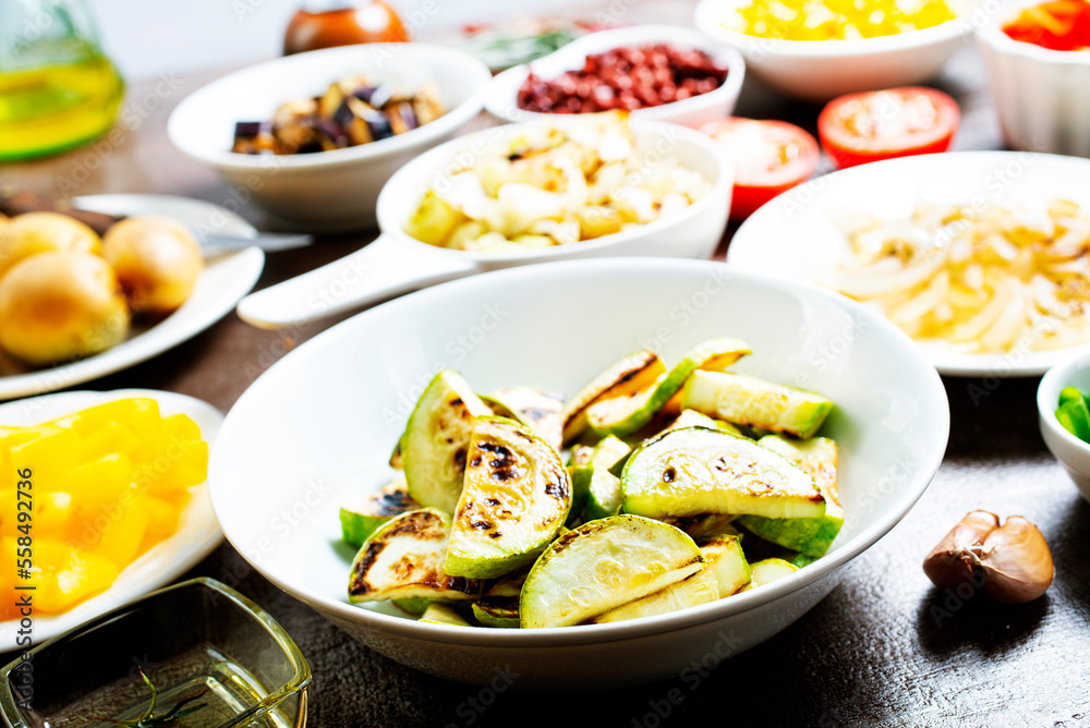 Sticker Hot stir fried vegetables on plates