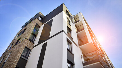 Apartments in residential complex. Housing structure at modern house.  Architecture for property investment. and architecture details. Urban abstract - windows of apartment building.