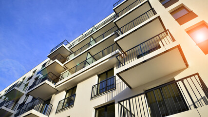 Apartments in residential complex. Housing structure at modern house.  Architecture for property investment. and architecture details. Urban abstract - windows of apartment building.