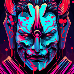 Neon samurai mask vector illustration