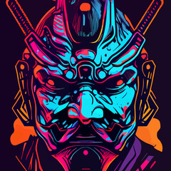 Neon samurai mask vector illustration