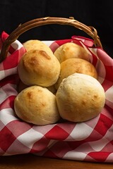 Homemade dinner rools in a basket.