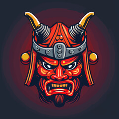 Vector illustration of a traditional chinese samurai mask