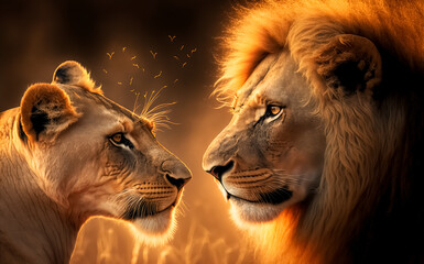 Majestic African lion couple loving pride.	 - obrazy, fototapety, plakaty