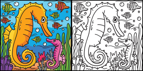  Sea Horse Coloring Page Colored Illustration