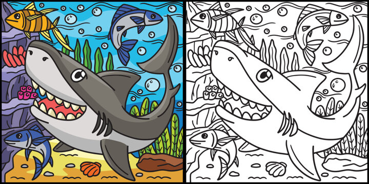 Great White Shark Coloring Page Illustration