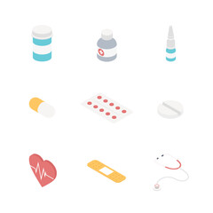 Isometric medical and healthcare icons . Vector illustration