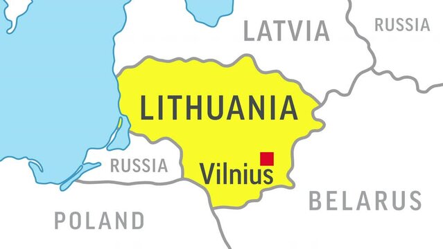 Lithuania Map. Zoom on World Map. 4k Video Footage. Motion Graphics
