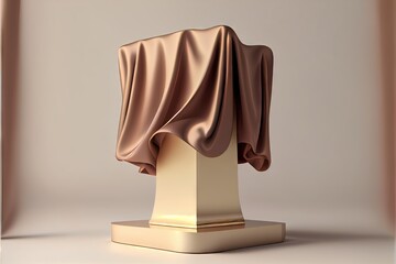 3D display podium beige background with pedestal. AI generated art illustration.